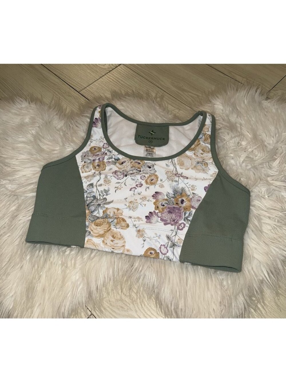 Tuckernuck TNUCK Meadow Green Floral Chintz Sports Bra WF Womens M Medium